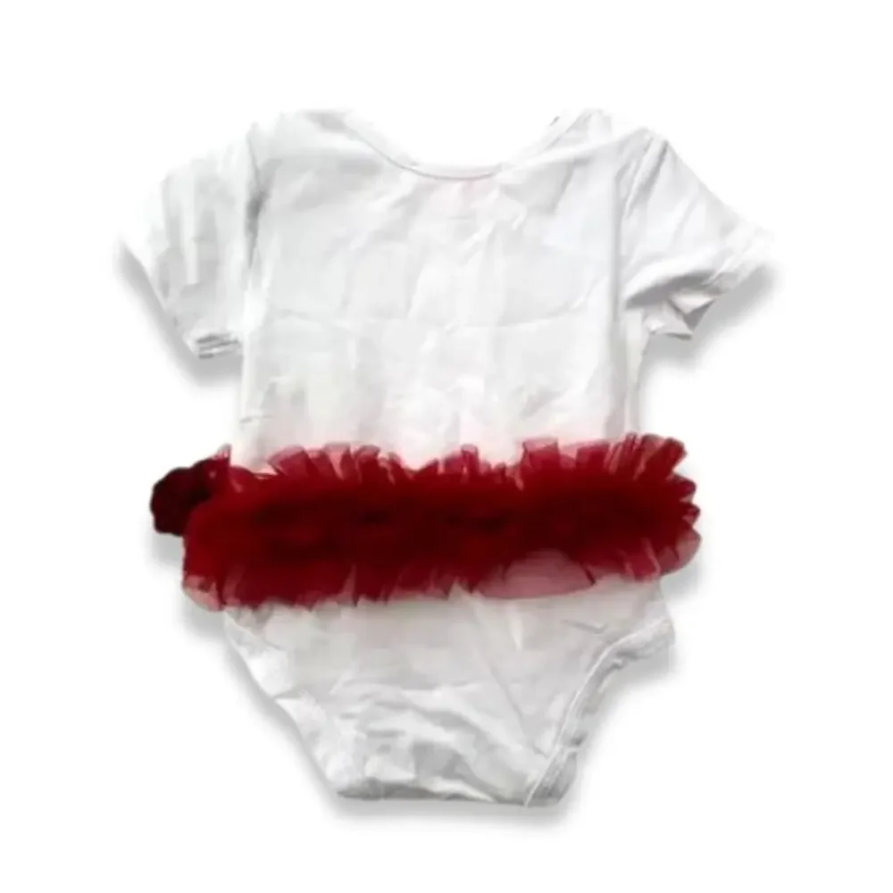 Popatu Merry Christmas One Piece Short Sleeves Tutus White Kids 0-3 Months NWT